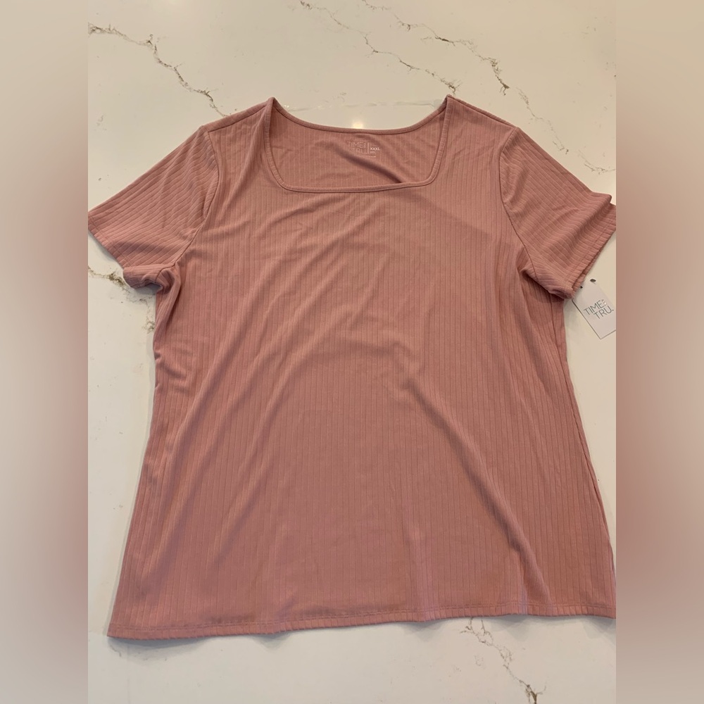 Women's Time and Tru Light Pink Ribbed Short Sleeve Top Size XXXL (3X)